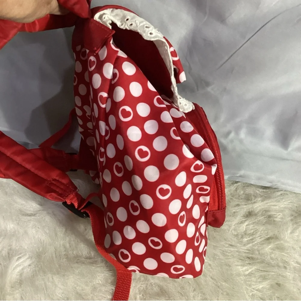 Disney Parks Minnie Mouse Red White Dots Poly Backpack Lace Elastic Cuteness